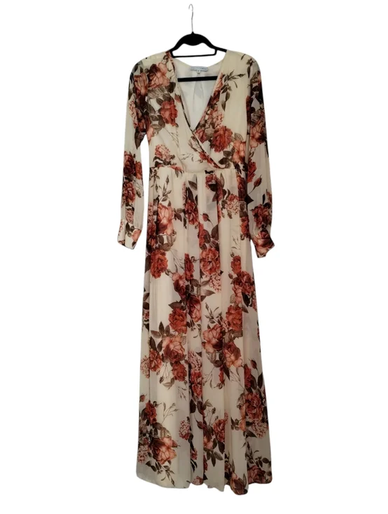 Baltic Born Lydia Maxi Floral Dress Women's Size XL Cream Orange Rust Long V - Picture 2 of 7